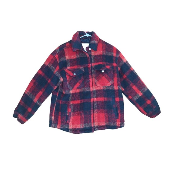 Levi's Jacket Men's Small Red Black Buffalo Plaid Check Wool Blend Trucker - Picture 1 of 11